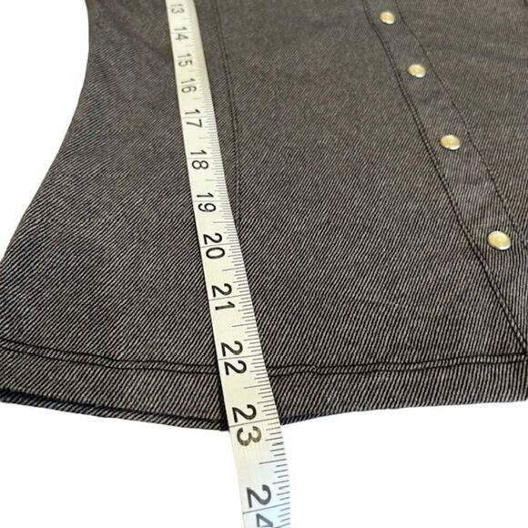 Jet Set Pearl Snap Collared Blouse Roll Sleeve Charcoal Stretchy Size Medium - Picture 6 of 7